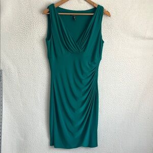 Lauren Ralph Lauren Sleeveless Dress Womens Size 12 Green V Neck Draped‎